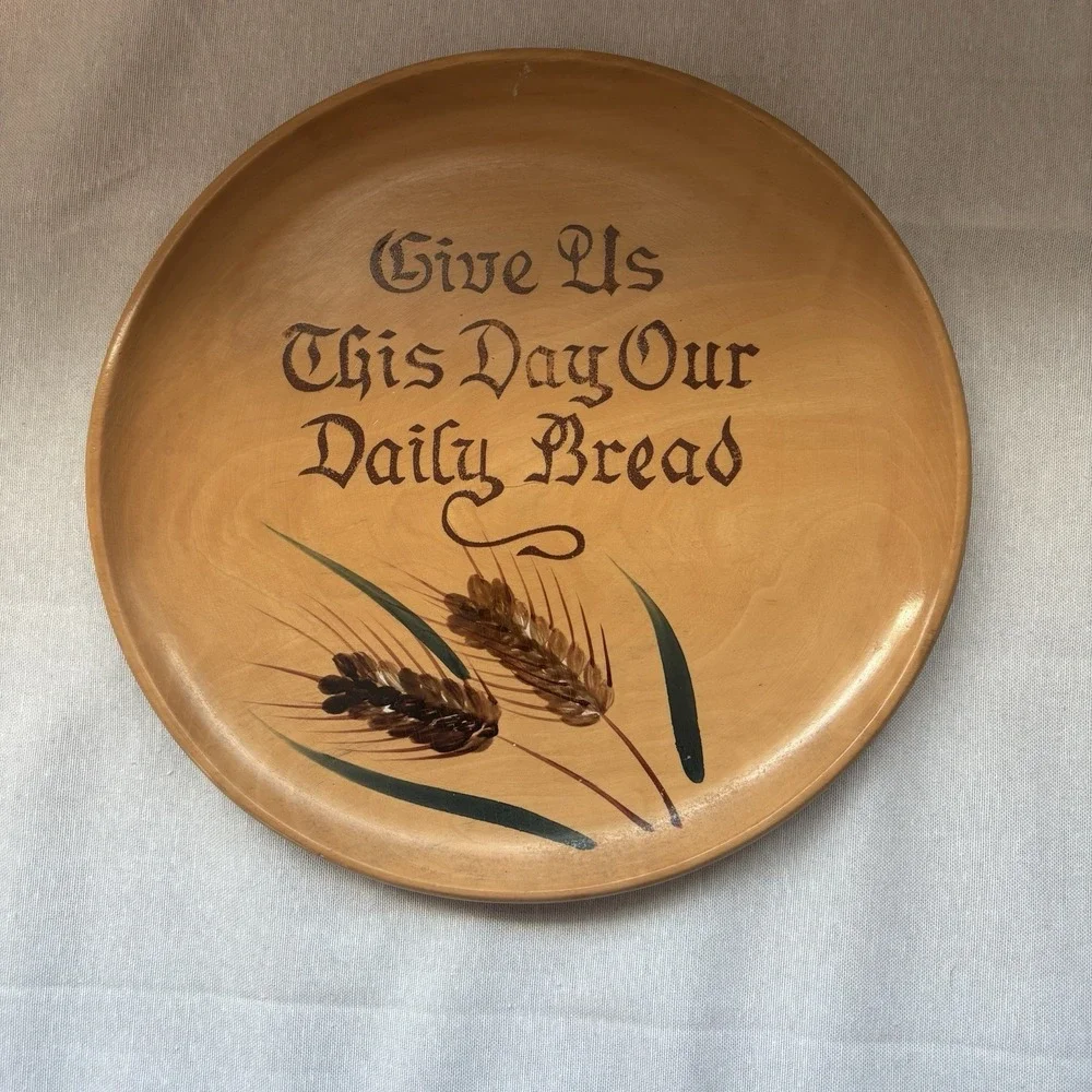 Handmade Wooden Plate Christian Wall Hanging 'Give Us This Day Our Daily Bread'